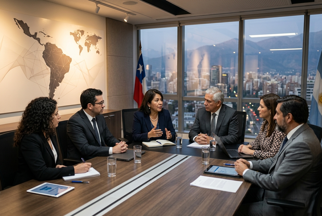 Equipo de asesores políticos internacionales de POLISFERA en reunión estratégica